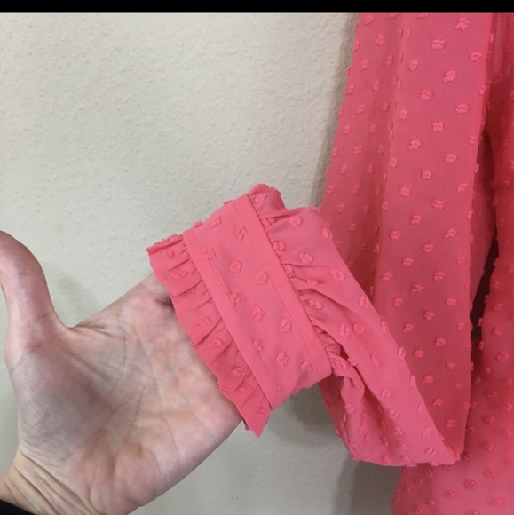 J.CREW Swiss Dot Chiffon Blouse High-Neck Ruffle 4 pink ❤️ - Picture 4 of 6